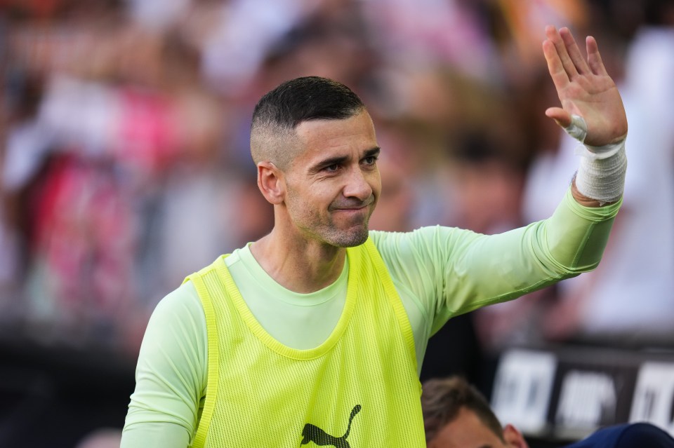 Jaume Domenech of Valencia CF waving to the crowd.