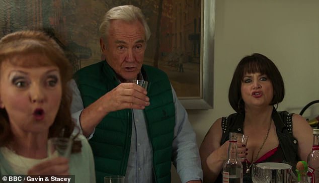 Despite Gavin & Stacey coming to an end last Christmas the 77-year-old has insisted he has no plans to slow down as it would be 'terrible' if he retired (pictured with Melanie Walters and Ruth Jones)