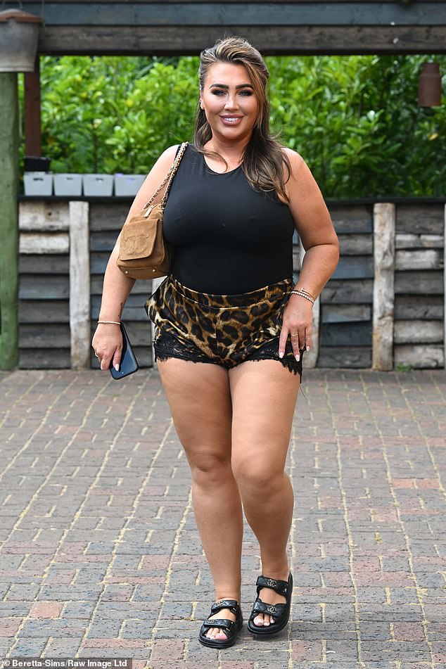 Lauren Goodger took a walk on the wild side as she sported leopard print hotpants while filming TOWIE at at Sir Henrys Pub in Romford on Wednesday