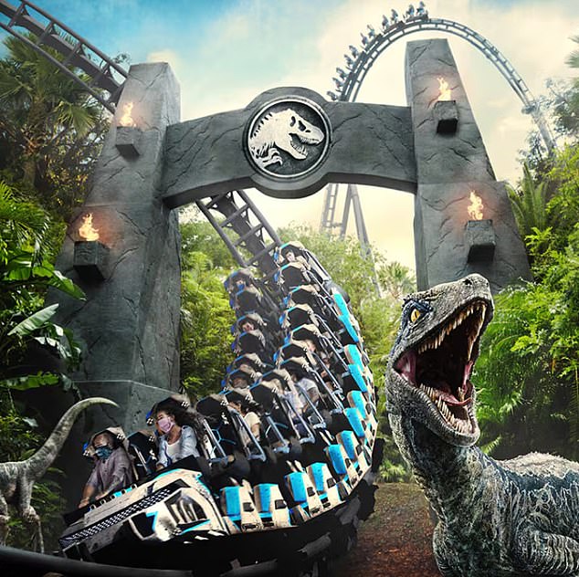 Universal will bring state-of-the-art technology to UK theme parks and is likely to attract visitors from across Europe. Pictured: The Jurassic World VelociCoaster which opened in Orlando earlier this year, and has already been dubbed one of the world's best new rides