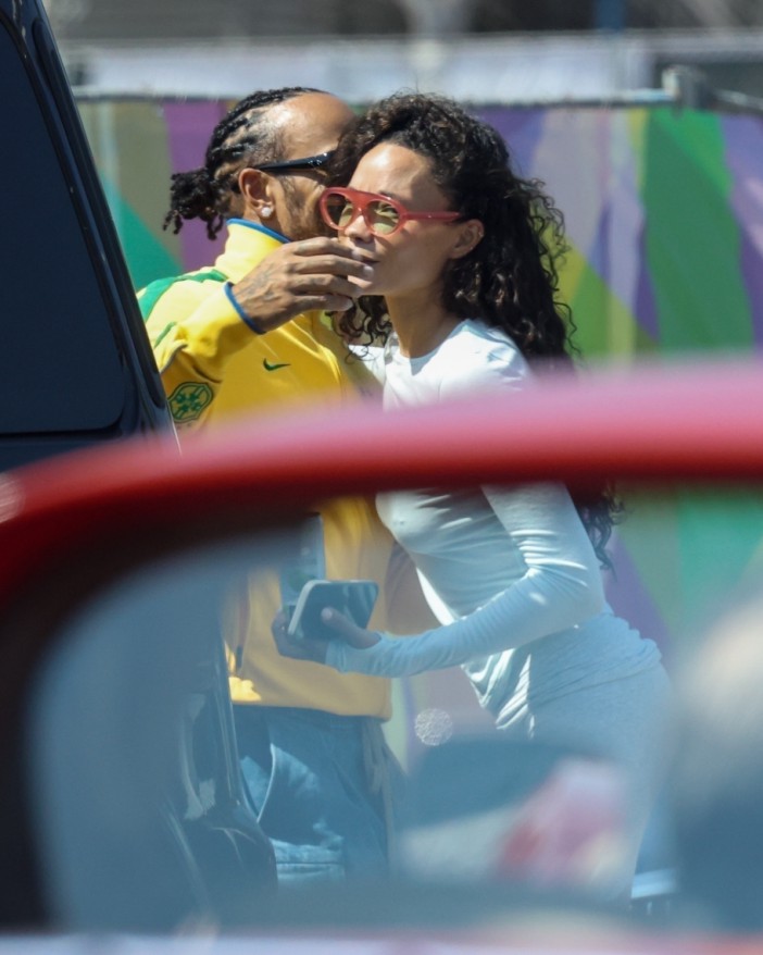BGUK_3354927 - *EXCLUSIVE* Los Angeles, CA WEB MUST CALL FOR PRICING - Rocking in his Nike Brazilian Football Jacket, the Former F1 champ Lewis Hamilton was spotted out and about in Los Angeles, cruising through the city in his ultra-rare Virgil Abloh-designed Mercedes-Benz  but it wasnt just the car catching eyes. The racing icon who currently stands 6th in the F1 championship with his new team Ferrari was seen running errands and deep in conversation with model Ashley Moore. Pictured: Lewis Hamilton, Ashley Moore BACKGRID UK 15 SEPTEMBER 2025 BYLINE MUST READ: The Daily Stardust / BACKGRID UK: +44 208 344 2007 / uksales@backgrid.com USA: +1 310 798 9111 / usasales@backgrid.com *Pictures Containing Children Please Pixelate Face Prior To Publication*