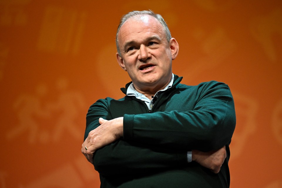 Sir Ed Davey reacting during a Q&A session.
