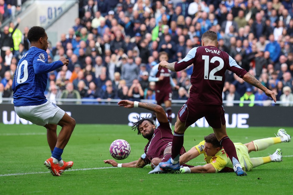 Aston Villa players in action during a soccer match.