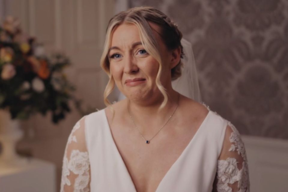 An image collage containing 1 images, Image 1 shows A bride crying and smiling on her wedding day