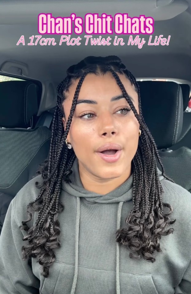 Chanita Stephenson speaking to the camera with text "Chan's Chit Chats, A 17cm Plot Twist in My Life!"
