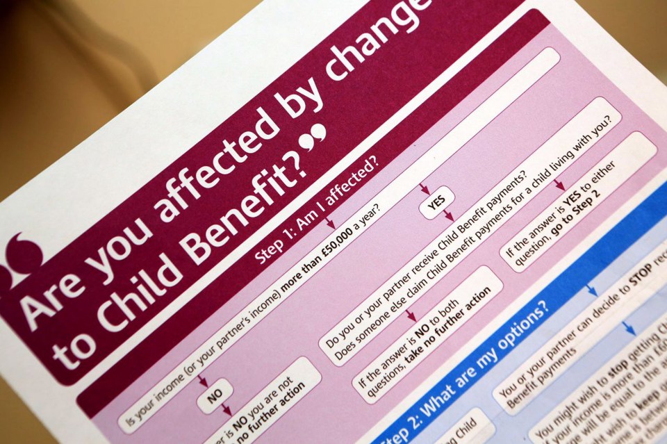 Photo illustration of a UK Child Benefit form.