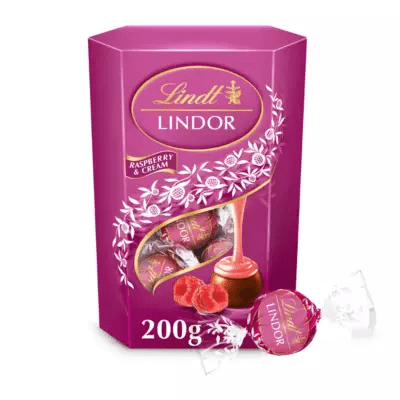 Lindt Lindor Raspberry & Cream chocolate box (200g).