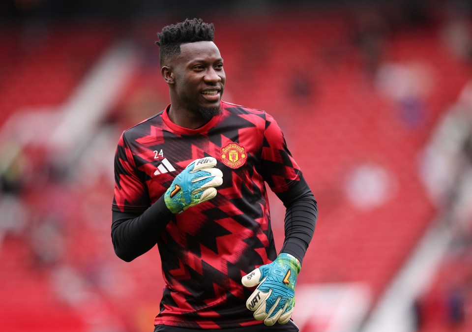 Andre Onana of Manchester United warming up.
