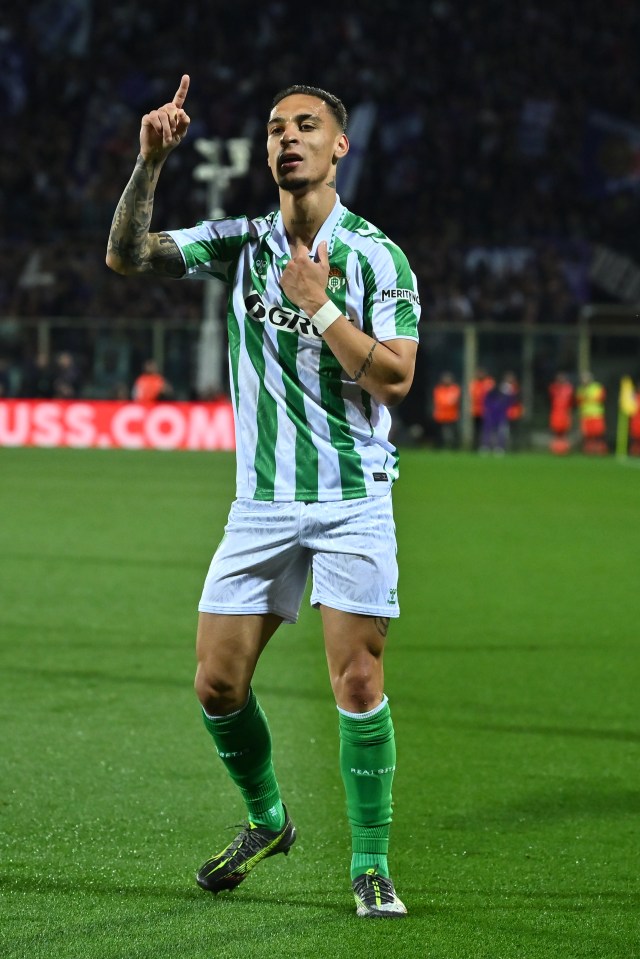 Antony of Real Betis Balompie celebrates after scoring a goal.