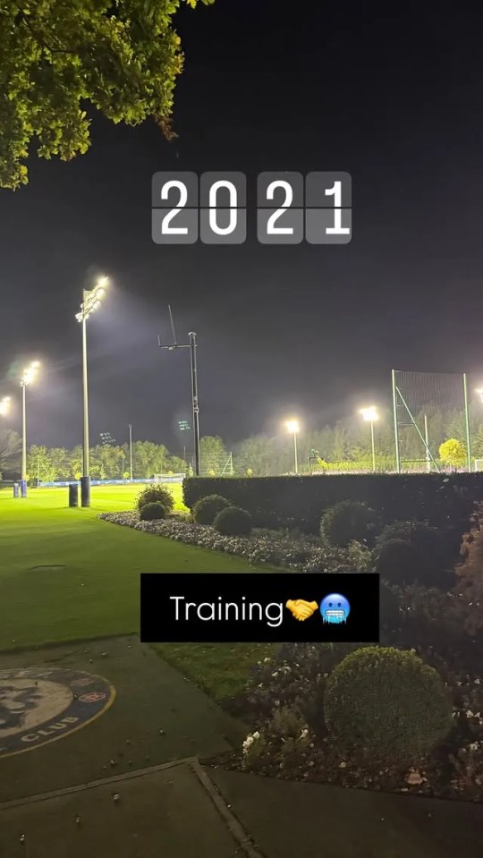 Night view of a sports field with illuminated floodlights and "2021 Training" text overlay.