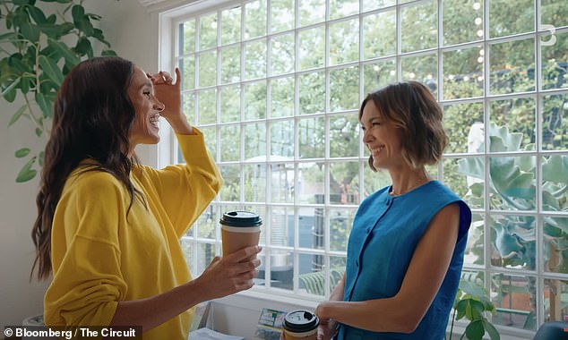 Meghan Markle has seemingly been caught in an awkward editing 'fail' after royal fans claimed a laugh track had been added in to her Bloomberg interview (pictured)