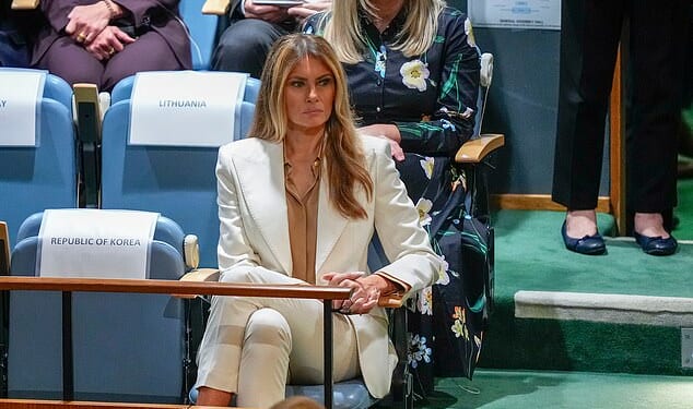 First Lady Melania Trump's 'Sphynx-like' expression stole the show during President Donald Trump's fiery speech to the United Nations General Assembly on Tuesday, body language expert Judi James told the Daily Mail