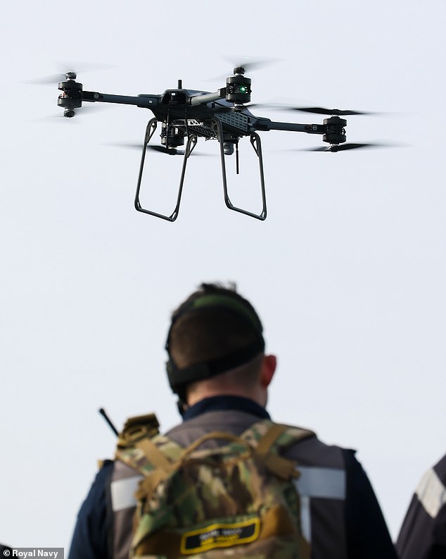 The Royal Navy has carried out its first ship-to-ship delivery of supplies using an aerial drone, in an historic first for Britain's Senior Service