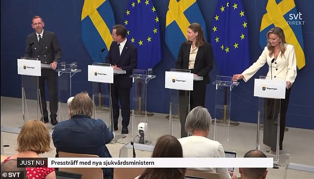 Sweden 's newly appointed health minister suddenly collapsed in the middle of a government press conference on Tuesday