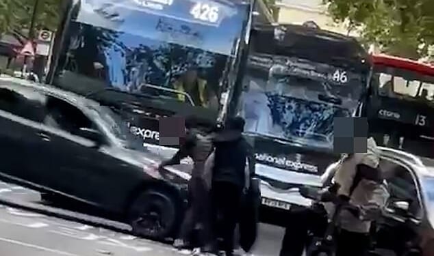 Moment car ploughs into crowd during terrifying 'knife fight' in Regent's Park - as police arrest man