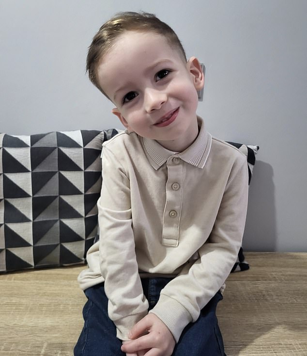Carter, now 4, spent 10 weeks at Southampton hospital where he was put into a medically induced coma to reduce swelling in his brain