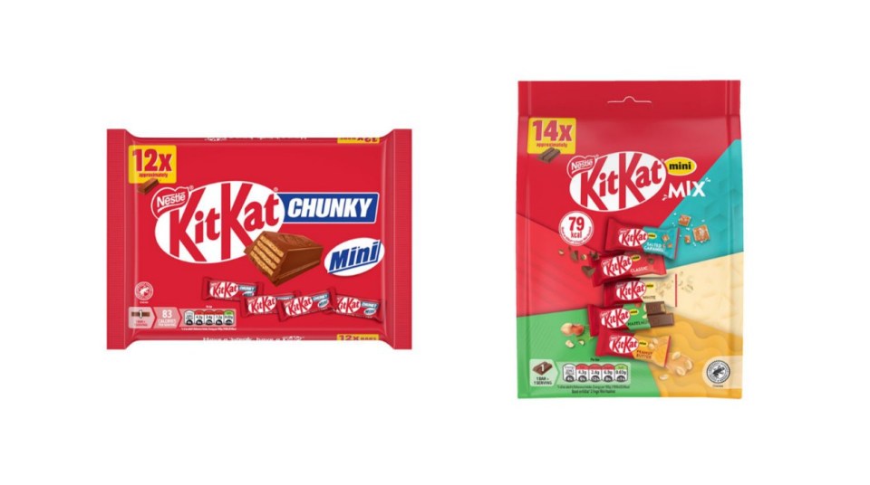 Kit Kat Chunky Mini and Kit Kat Mini Mix bags.