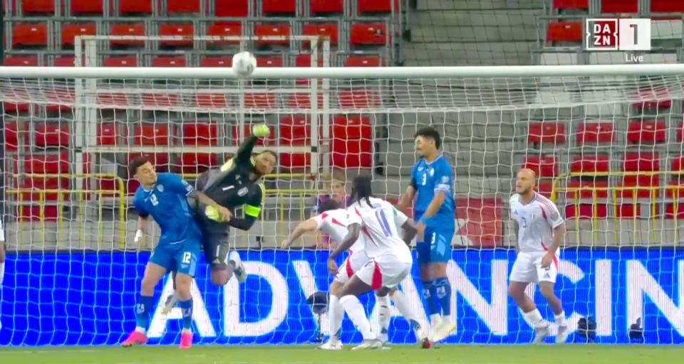 Soccer goalie making a save.