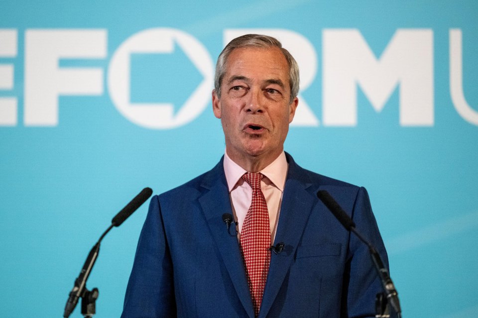 Nigel Farage MP, Leader of Reform UK, speaks at a press conference.