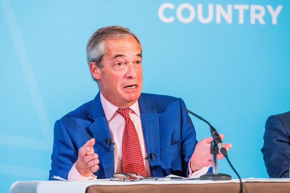 Nigel Farage speaking at a Reform party press conference.