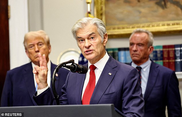 Administrator of the Centers for Medicare and Medicaid Services Mehmet Oz gestures as he delivers remarks during a press conference to announce a link between autism and Tylenol
