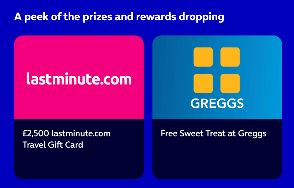 Illustration of O2 rewards: £2,500 lastminute.com travel gift card and a free sweet treat at Greggs.