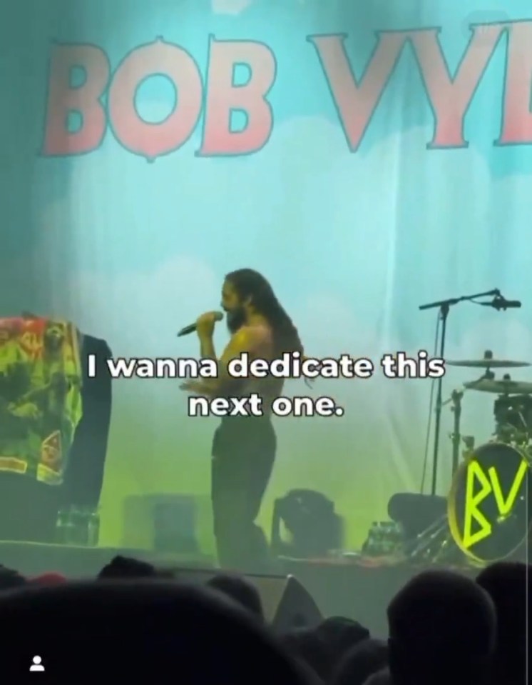 Bob Vylan onstage dedicating a song.