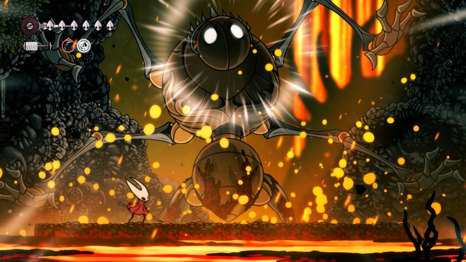 Illustration of a video game boss fight.