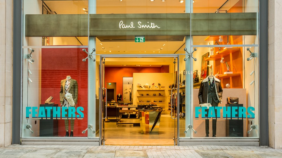 Paul Smith store front with "Feathers" signage.