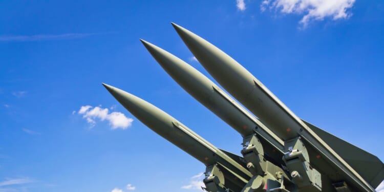 U.S. medium-range self-propelled anti-aircraft missiles MIM-23 Hawk ready to launch.