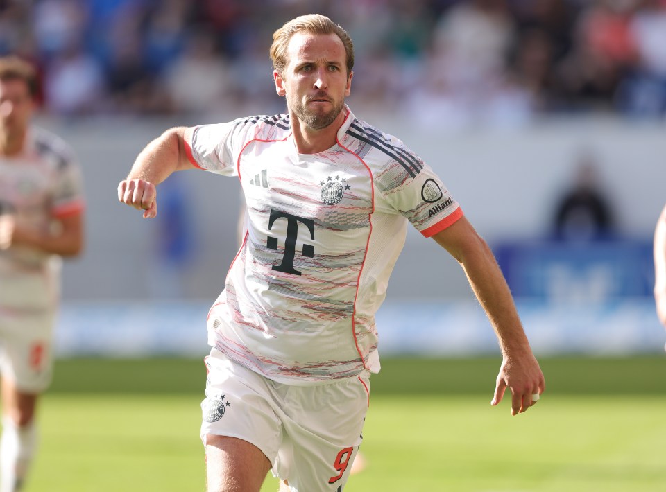 Harry Kane celebrating a goal for Bayern Munich.