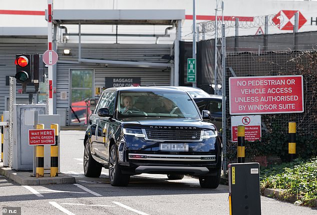 Prince Harry (in car) has returned to Britain for a solo visit with four days of official engagements