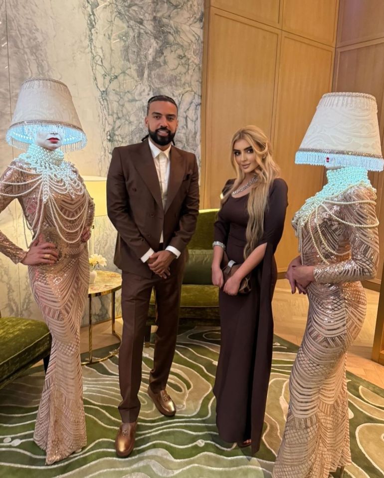 French Montana and Sheikha Mahra posing together.