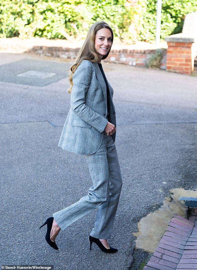 The royal, pictured during the visit today, was the image of elegance as she sported a suit and heels
