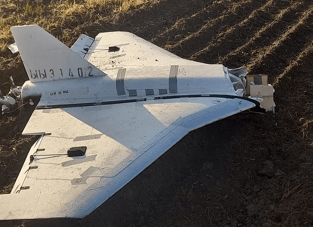Debris of a downed Russian drone in Poland.