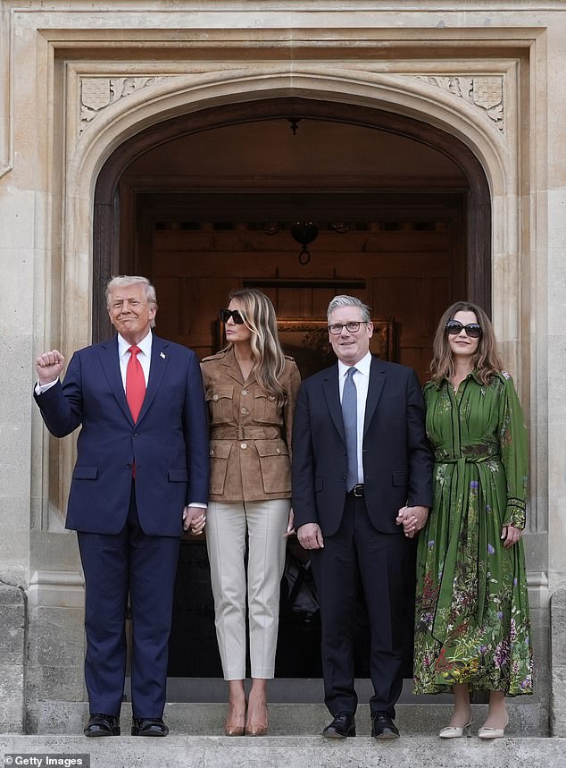 Donald and Melania Trump stand next to Sir Keir Starmer and Lady Victoria Starmer at Chequers