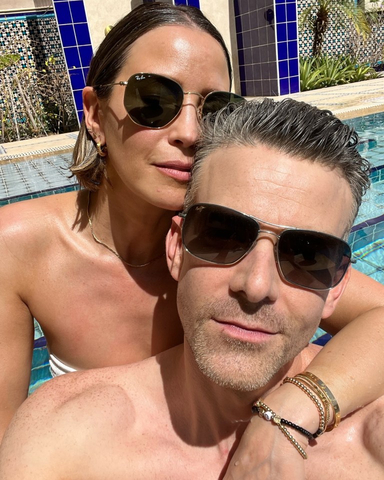 Rachel Stevens and her boyfriend by a pool.