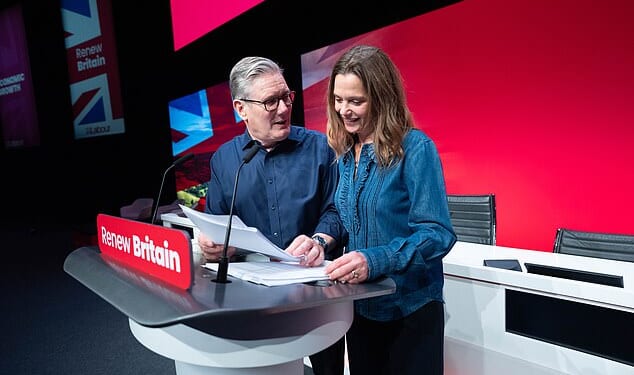 Sir Keir Starmer and his wife Lady Victoria rehearsing his conference speech before the address on Tuesday