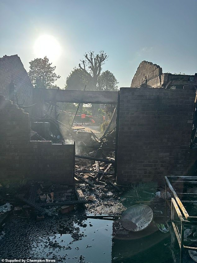 Pictured above is the remains of Mr Smedley's home which was destroyed in the fire