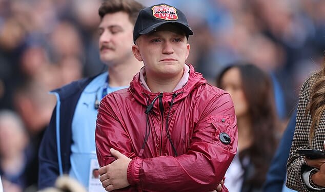 Ricky Hatton's son Campbell fought back the tears as Manchester City paid tribute to his late father on Saturday
