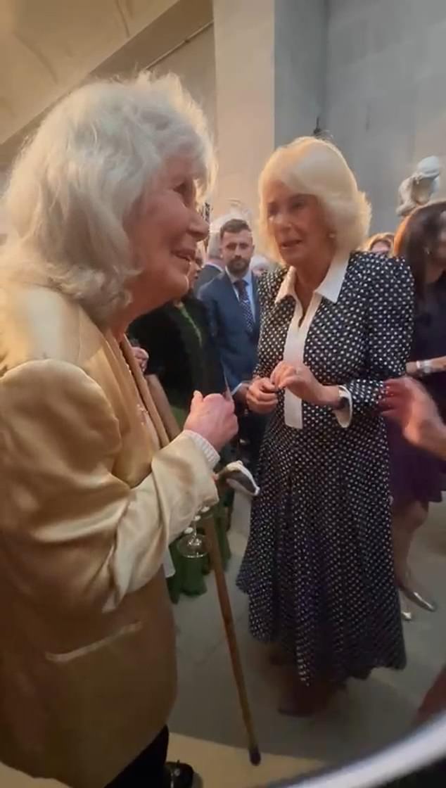 Camilla met Jilly Cooper - who used the Queen's ex-husband as the inspiration for an iconic book lothario - at a royal event yesterday