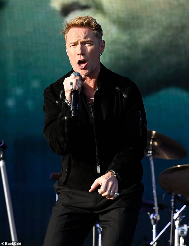 Ronan Keating has publicly come to Rylan Clark's defence after the backlash to his immigration comments, as he dedicated a song to the presenter during his performance at Radio 2 in the Park on Saturday (pictured)