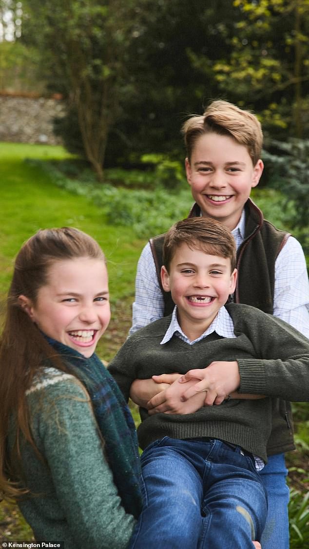 Prince Louis (front, centre) is known for his cheeky antics. According to Prince William, Louis likes to wind up his sister, Princess Charlotte (left) and his brother Prince George (right)