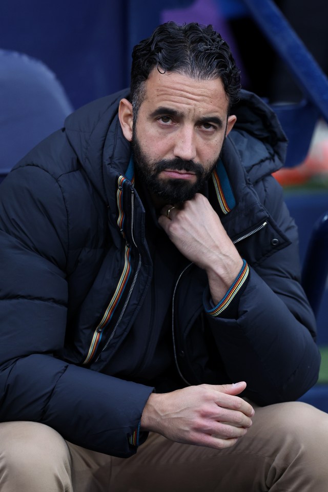 Ruben Amorim, manager of Manchester United, looks dejected.