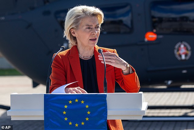 President of European Commission Ursula von der Leyen speaks during a joint press conference with Lithuania's President Gitanas Nauseda in Lithuania on Monday, September 1, 2025