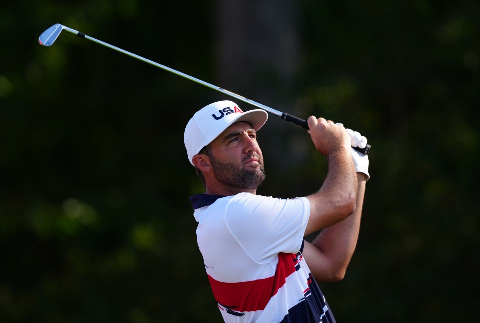 Scottie Scheffler on the 3rd tee during a practice round at the Bethpage Black Course.