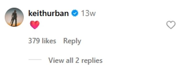 Keith - usually one to gush over his wife in public - left a meagre love-heart emoji underneath Nicole's recent wedding anniversary post