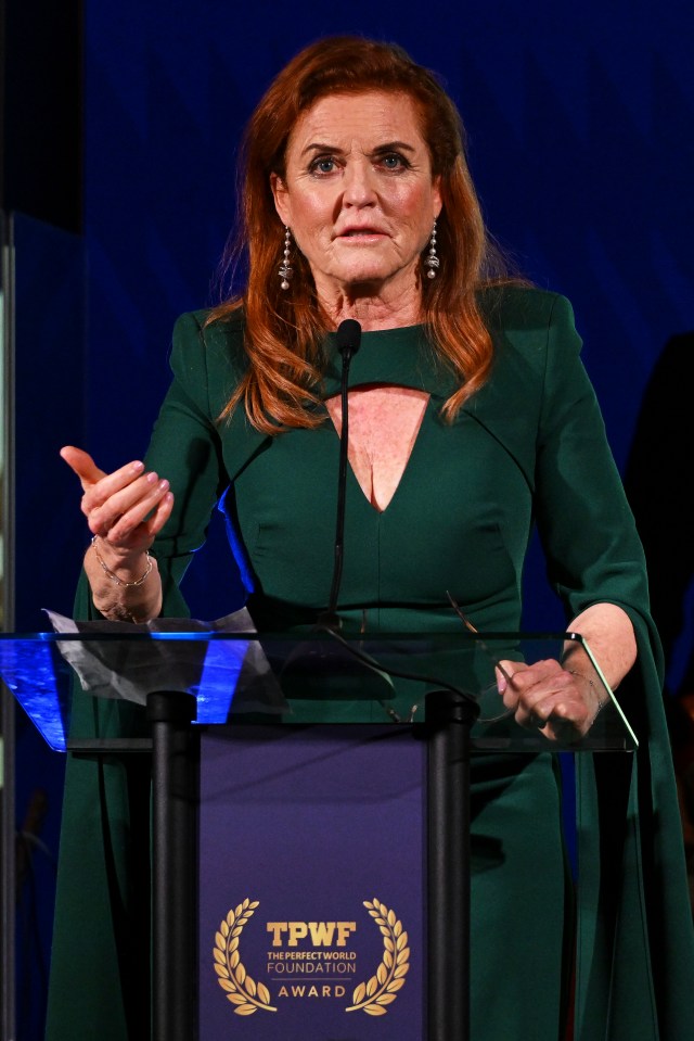 Sarah Ferguson speaking at The Perfect World Foundation's Honorary Conservation Award ceremony.
