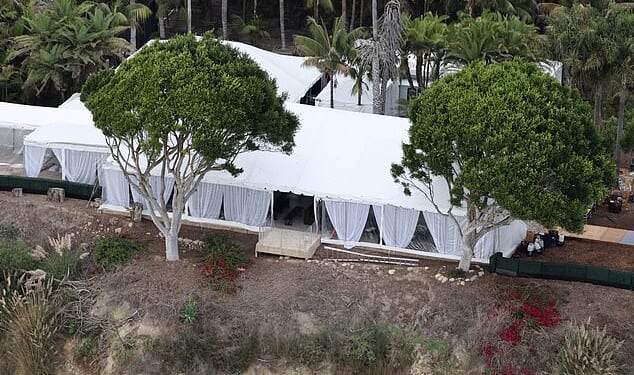 New aerial photos have offered a glimpse of the site of Selena Gomez and Benny Blanco 's lavish wedding ceremony