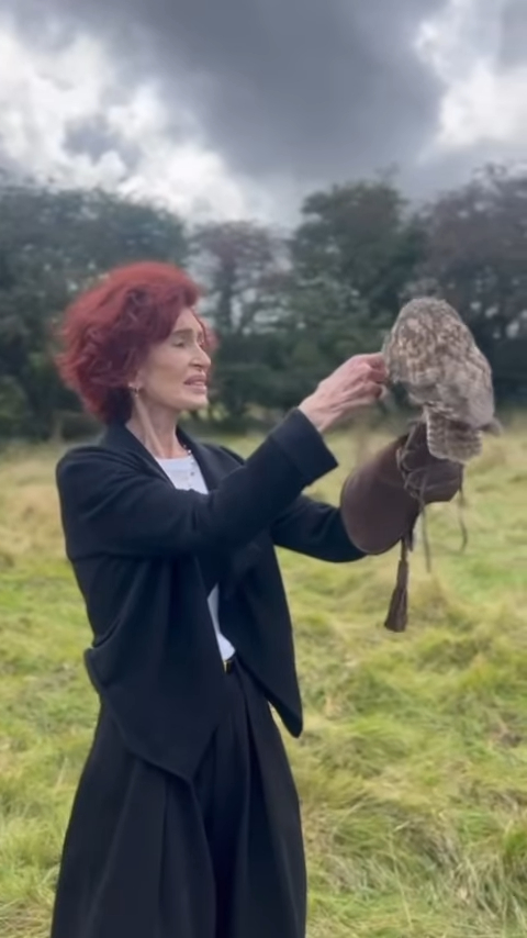 Sharon Osbourne handling a falcon.